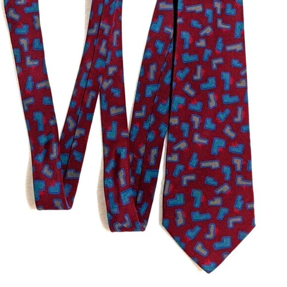 Men's Vintage 100% Silk Tie Made in Italy - Abstract Block Motif - Picture 8 of 14